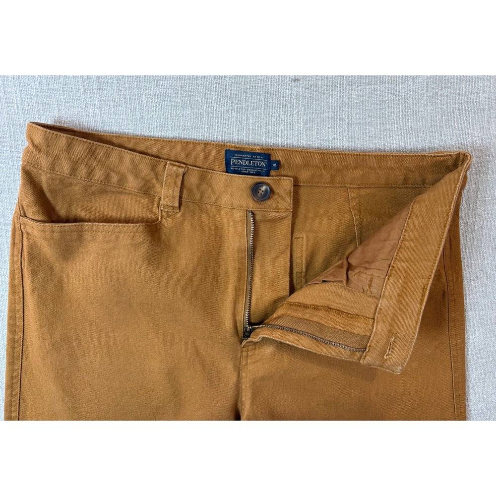 Pendleton Womens Size 12 Ochre Brown Canvas Wide‎ Leg Crop Pants Stretch Cotton - Picture 9 of 10